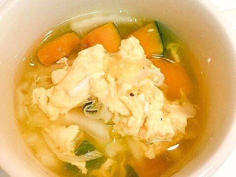 カロテンたっぷり♪白菜とかぼちゃの中華卵スープ